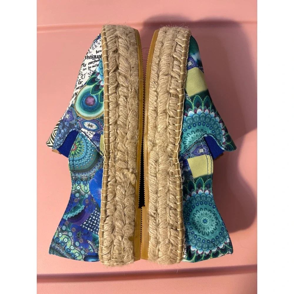 Desigual Espadrille Flats Womens Colorful Patchwork Slip On Handmade Spain‎ 37